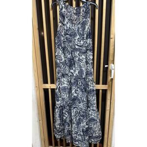 Willow & Clay Dress Women Size L Blue White Paisley Sheer Flowy Boho Tiered FLAW